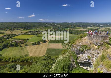 Francia, Dordogna, Périgord Noir, valle della Dordogna, Domme, Etichettato Plus Beaux Villages de France, panorama sulla Dordogna Foto Stock