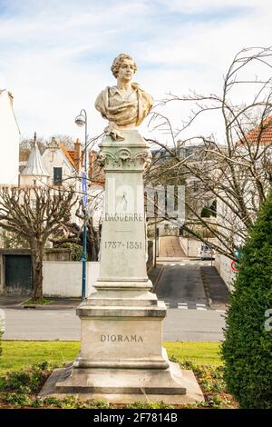 Francia, Val de Marne, Bry sur Marne, statua di Daguerre Foto Stock