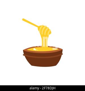 Illustrazione vettoriale di vasi con miele. Miele in un vaso con un cucchiaino di miele. Illustrazione Vettoriale