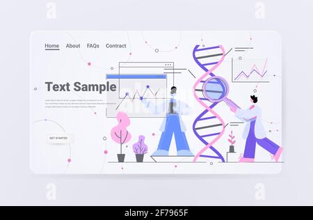 Team di scienziati che analizza la molecola della struttura del DNA nell'ingegneria genetica di laboratorio modificazione del genoma Illustrazione Vettoriale