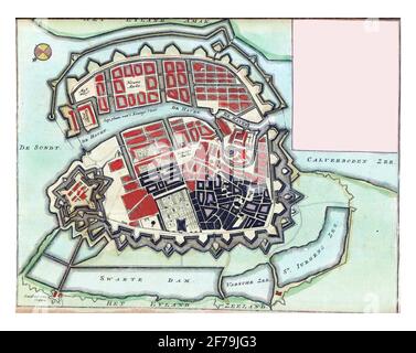 Mappa di Copenhagen, incisione d'epoca. Foto Stock