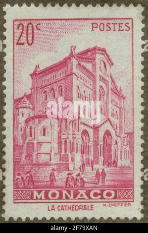 Francobollo dell'Associazione Filatelista di Gösta Bodman, iniziato il 1950.il francobollo da Monaco, 1939. Moti della Cattedrale di Monaco. Foto Stock