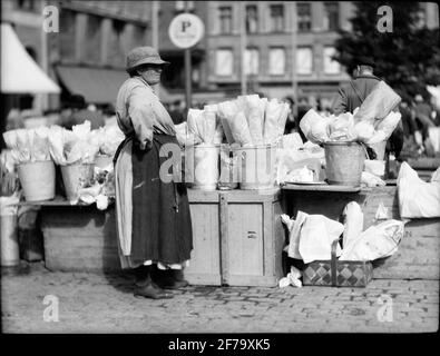 I fiori del giardino commerciale aspettano gli acquirenti. "La vita quotidiana in Svezia 1930" le notizie di oggi hanno annunciato un concorso fotografico il 15 giugno 1930 per i fotografi dilettanti. Il tema era che 'in fotografie logicamente coerenti danno scorci di forme originali o quotidiane della vita del popolo svedese, nel fine settimana e nel Möcken.' Il modello di contribuzione delle corse era la nota pagina di immagini 'il fotografo racconta' nelle notizie di oggi domeniche. Il numero di fotografie in ogni serie sarebbe almeno 10, non più di 12.Som Price Board ha lavorato due dei dipendenti del giornale e professore associato J Foto Stock
