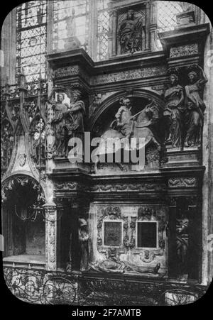 Immagine icona SkiopT con motivi della Cathédrale Notre-Dame de Rouen.l'immagine è stata memorizzata in cartone etichettato: Il viaggio 1908. Rouen 7. V. testo sull'immagine: 'Cattedrale du Rouen. Tombeau du De de Brézé'. Foto Stock