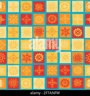 Sun simboli sulle piazze di sfondo senza giunture Illustrazione Vettoriale