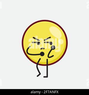 Illustrazione vettoriale del personaggio giallo Emoji con il viso carino, le mani semplici e la linea arti gamba su sfondo isolato. Stile doodle a fumetti piatti. Illustrazione Vettoriale