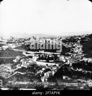 Monitor Skioptic con motivi dei viaggi di Sigurd Curman in Europa. Vista di Granada. Foto Stock