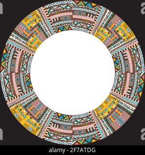 Cornice circolare con africani motivi etnici e il luogo per il testo Illustrazione Vettoriale