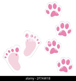 Rosa Grazioso baby footprint e zampe pet Illustrazione Vettoriale