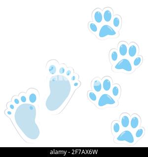 Carino babyboy footprint e zampe Illustrazione Vettoriale