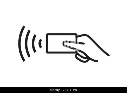 Icona di pagamento senza contatto. Simbolo del vettore di pagamento nfc wi-fi RFID. Icona di paga senza cahless della linea Illustrazione Vettoriale