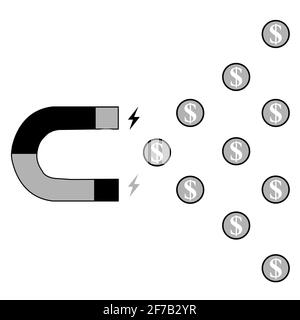 Concetto di business di investimento e crowdfunding con magnete e monete Illustrazione Vettoriale