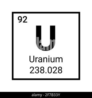 Elemento periodico della tabella del vettore uranio. Icona della scienza chimica dell'atomo di uranio Illustrazione Vettoriale