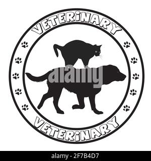 Icona di veterinari cornice rotonda con il cane e gatto sagome Illustrazione Vettoriale