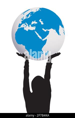 Silhouette di donna azienda globo terrestre in mani Illustrazione Vettoriale