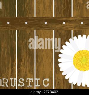 Sfondo rustico con staccionata in legno e daisy Illustrazione Vettoriale