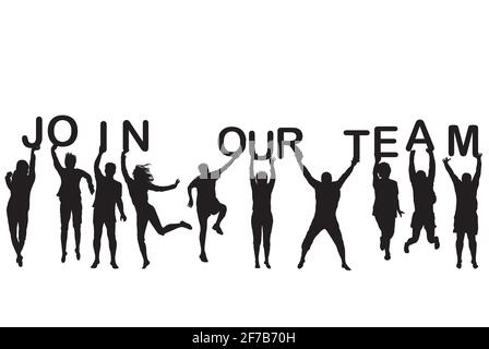 Persone sagome azienda lettere con parole ENTRA A FAR PARTE DEL NOSTRO TEAM Illustrazione Vettoriale