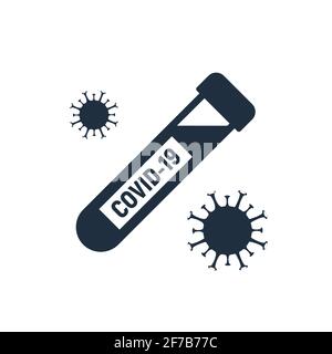 Icona vettore test pcr Covid. Corona virus covid19 test in provetta laboratorio medico Illustrazione Vettoriale