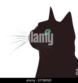 Gatto nero con gli occhi verdi su sfondo bianco Illustrazione Vettoriale