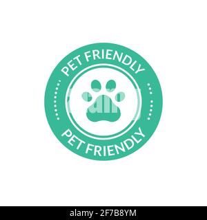 Cartello animali domestici ammessi. Paw cane gatto luogo icona certificata Illustrazione Vettoriale