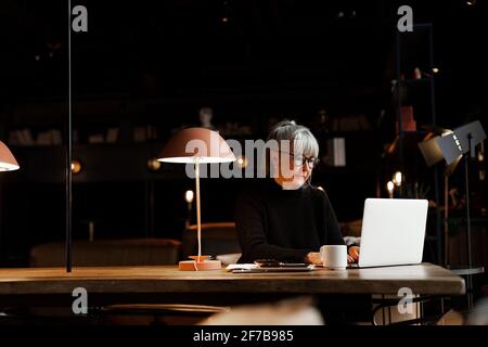 Donna d'affari matura in caffetteria Foto Stock