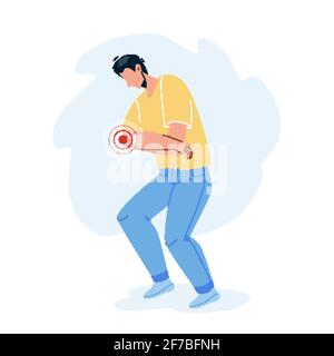 Dolore al gomito Rheumatism sensibilità del giovane uomo triste Vector Illustrazione Vettoriale