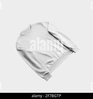Modello di pullover bianco casual inclinato isolato su sfondo, vista frontale. Felpa in tessuto da uomo con un posto per un logo. Heather Mockup alla moda Foto Stock