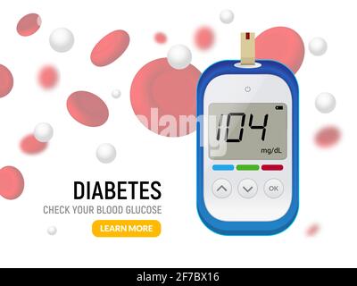 Test zucchero glucosio. Glucometro monitoraggio del sangue vettoriale. Illustrazione del dispositivo di controllo dell'insulina del misuratore di zucchero del diabete Illustrazione Vettoriale