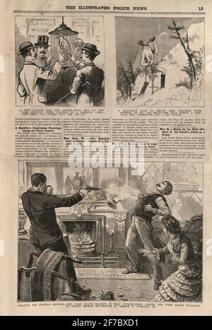 Pagina dalla polizia illustrato notizie, 1883, Wild West bere gioco, Dracen scommessa, Murder a New York 19 ° secolo Foto Stock