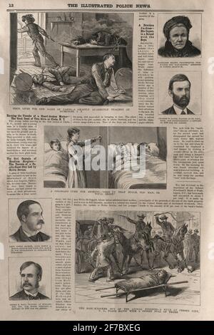 Pagina dalle notizie illustrate della polizia per il 1883, 19th Cnetury, crimine e criminali, tiro selvaggio West al gioco di poker Foto Stock