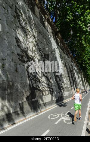 William Kentridge, Jooking, artista, Lungotevere, River, Tevere, Roma, Lazio, Italia, Europa Foto Stock