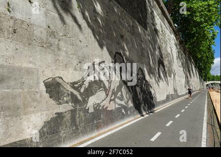 William Kentridge, Jooking, artista, Lungotevere, River, Tevere, Roma, Lazio, Italia, Europa Foto Stock