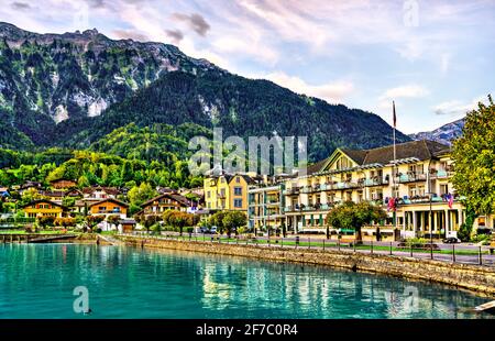 Lago di Brienz sul lungomare di Boenigen, Svizzera Foto Stock