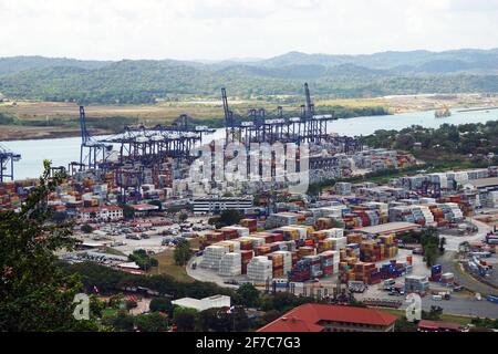 Balboa Porto di Panama all'entrata del Panama Canale America Centrale Foto Stock