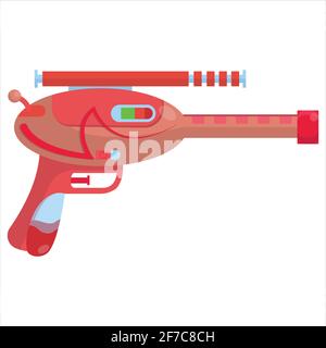 Concetto vettoriale illustrazione di un blaster. Un disegno luminoso nello stile cartoon delle armi. Pistola aliena per il disegno di gioco. Illustrazione Vettoriale