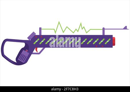 Concetto vettoriale illustrazione di un blaster. Un disegno luminoso nello stile cartoon delle armi. Pistola aliena per il disegno di gioco. Illustrazione Vettoriale