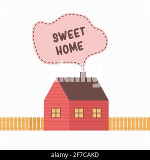 Cute dolce home vettore illustrazione con recinzione gialla Illustrazione Vettoriale