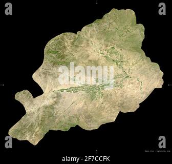 Khost, provincia dell'Afghanistan. Immagini satellitari Sentinel-2. Forma isolata su nero. Descrizione, ubicazione della capitale. Contiene Coperni modificati Foto Stock