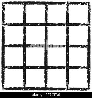 Motivo a griglia nera. Effetto grunge. Forma quadrata. Illustrazione vettoriale con texture su sfondo bianco. Isolato Illustrazione Vettoriale