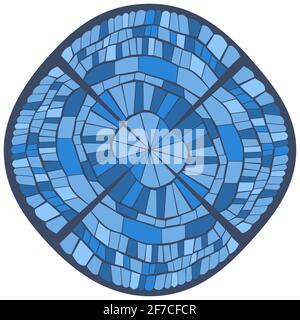 Motivo a mosaico in vetro colorato. Illustrazione vettoriale monocromatica blu. Isolato su sfondo bianco. Immagine per icona o elemento di disegno Illustrazione Vettoriale