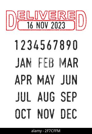 Immagine vettoriale del timbro consegnato e delle date modificabili (giorno, mese e anno) nei timbri a inchiostro Illustrazione Vettoriale