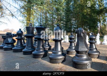 Friedensau, Germania. 31 Marzo 2021. Un set di scacchi di grandi dimensioni sorge sui terreni del Friedensau Theological College. Credit: Stefano Nosini/dpa-Zentralbild/ZB/dpa/Alamy Live News Foto Stock
