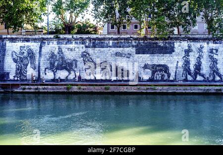 William Kentridge, artista, Lungotevere, River, Tevere, Roma, Lazio, Italia, Europa Foto Stock