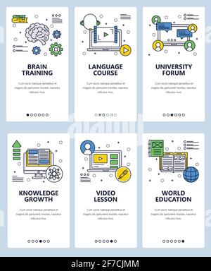 Set di modelli di applicazioni Web e mobili vettoriali line art Illustrazione Vettoriale