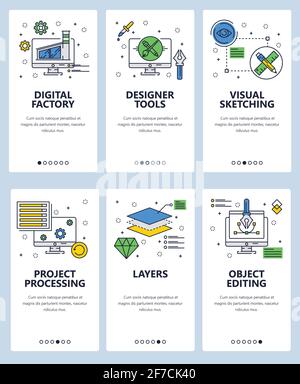Set di modelli di applicazioni Web e mobili vettoriali line art Illustrazione Vettoriale