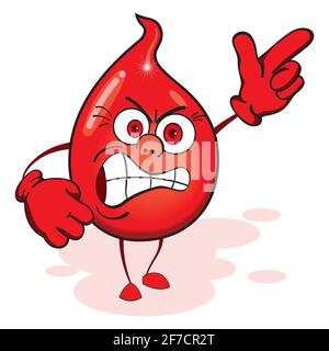 Goccia di sangue. Personaggio mascotte cartoon. Carino carattere una goccia di sangue. Carattere del giorno del donatore di sangue. Red Drop è presente. Illustrazione Vettoriale