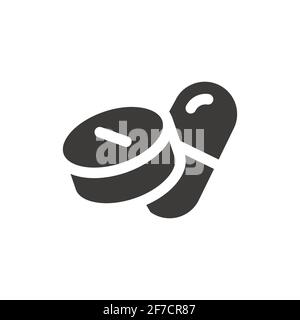 Icona vettore nero pills. Simbolo della capsula e della compressa. Illustrazione Vettoriale