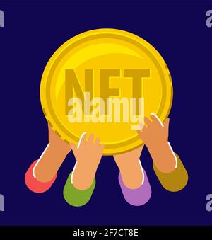 Gettone non fungibile in moneta d'oro NFT. Illustrazione vettoriale del concetto di investimento digitale moderno per le aziende Illustrazione Vettoriale