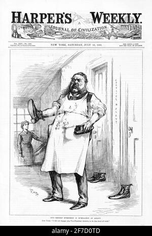 Thomas Nast, 1881 luglio cartoon sulla copertina di Harper's Weekly, raffigurante il presidente degli Stati Uniti, Chester Arthur. L'illustrazione ha il titolo ' fuori che brilla tutti nell'umiliazione ad Albany'. Foto Stock