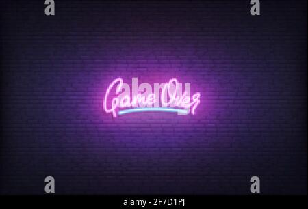 Gioco sopra il cartello al neon. Modello illuminante per i giocatori con scritta al neon Illustrazione Vettoriale